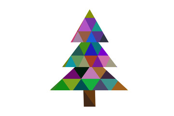 Multicolored low polygon style christmas tree vector illustration consisting of triangles.