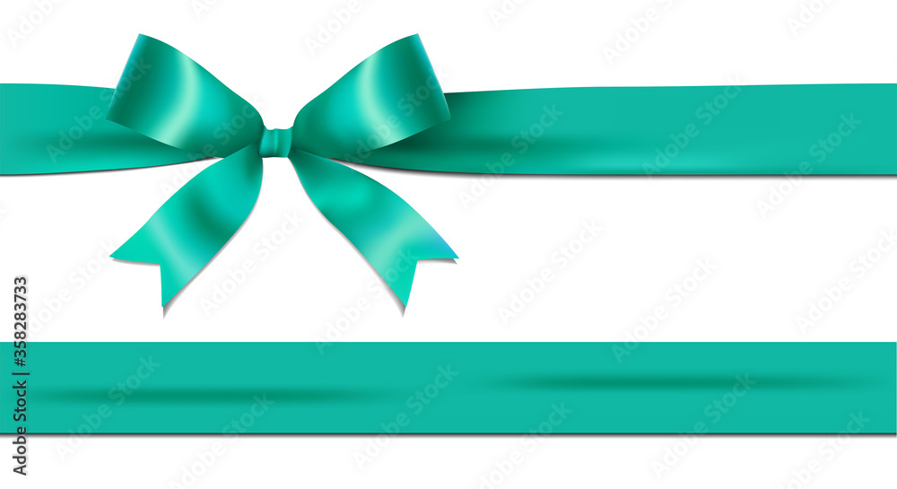 Wall mural shiny turquoise ribbon bow isolated on white background with copy space. for using special days.