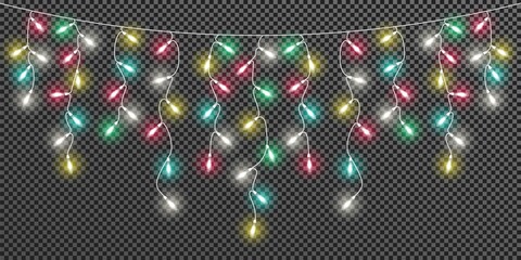 Christmas and New Year garland with retro colorful glowing light bulbs - 358283702