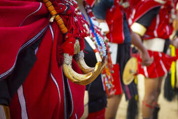 detail of bracelet from naga costume, during hornbill festival in kohima -nagalang-india