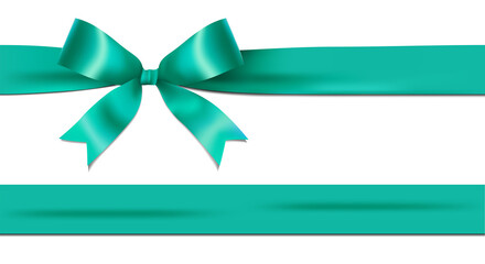 Shiny turquoise ribbon bow isolated on white background with copy space. For using special days. 