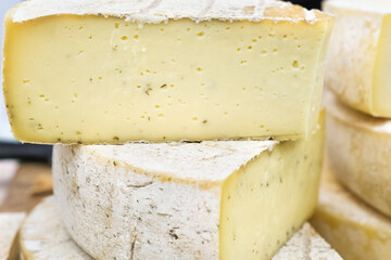 Dairy product. Fresh cheese on the table. Close-up - 358283775