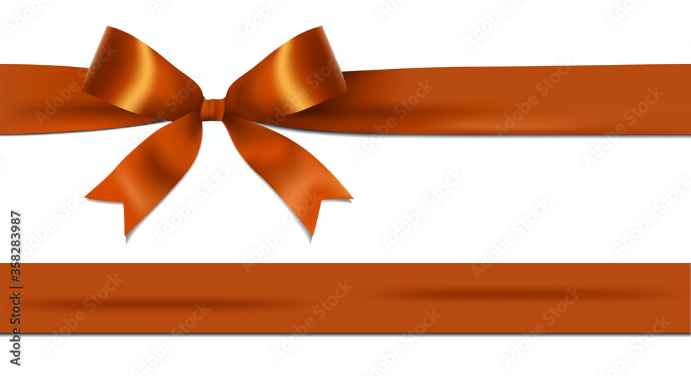Wall mural shiny orange ribbon bow isolated on white background with copy space. for using special days.