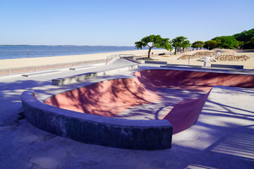 arcachon seaside Skate Park with a beautiful background of atlantic beach