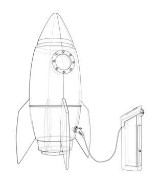 Electric Rocket Charging Station Sketch. Vector