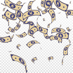 Chinese yuan notes falling. Random CNY bills on tr