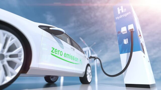 hydrogen logo on gas station. h2 combustion engine for emission free ecofriendly transport.