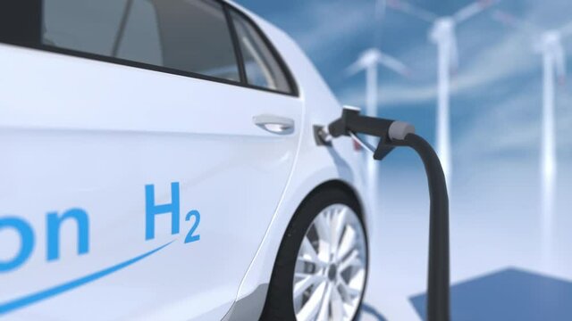 hydrogen logo on gas station. h2 combustion engine for emission free ecofriendly transport.