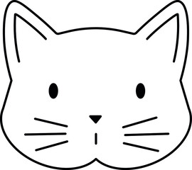 Vector linear icon of cute cartoon cat or kitten head, isolated on white background