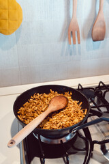 Apple cooking in a pan