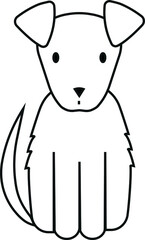 Vector linear icon of cute cartoon sitting dog or puppy, isolated on white background
