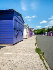 Naklejka premium Colored small wooden houses used as food stands in Children's wo