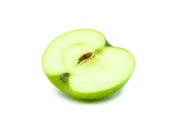 Half green apple on the white background.
