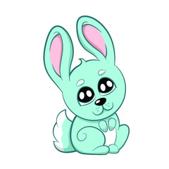 Rabbit or hare in the style of kawaii illustration on white background