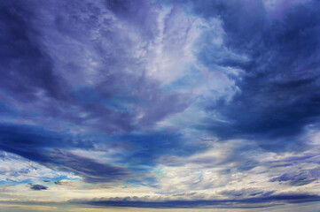 Natural sky composition. Sunset, sunrise dramatic sky abstract background. Beautiful cloudscape, view on a fluffy colorful clouds. Freedom concept, on the heaven. Twilight sunset nature landscape.