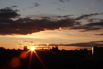 sunrise, city, nature, clouds, flowers