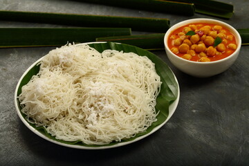 Homemade delicious idiyappam with chick pea curry- Kerala foods