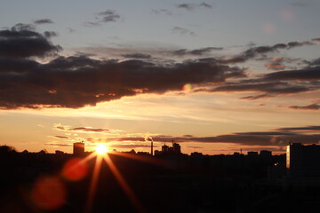 sunrise, city, nature, clouds, flowers