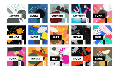 Music type playlist. Vector, cover playlist, thumbnail design.