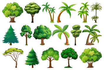 Set of variety plants and trees