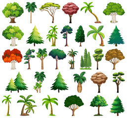 Set of variety plants and trees