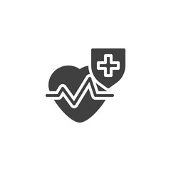 Healthcare insurance vector icon. filled flat sign for mobile concept and web design. Cardiology heart protection shield glyph icon. Symbol, logo illustration. Vector graphics