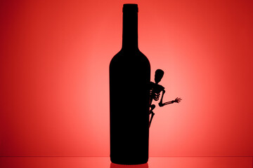 the skeleton waves his hand sends greetings to everyone who drinks alcohol. the harm from drinking...