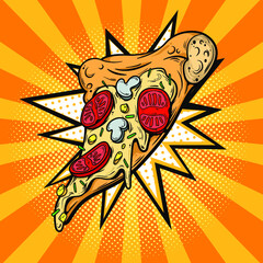 Slice of pizza in comic book style vector  illustration