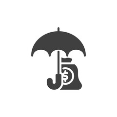 Finance insurance vector icon. Money bag and umbrella filled flat sign for mobile concept and web design. Money savings insurance glyph icon. Symbol, logo illustration. Vector graphics