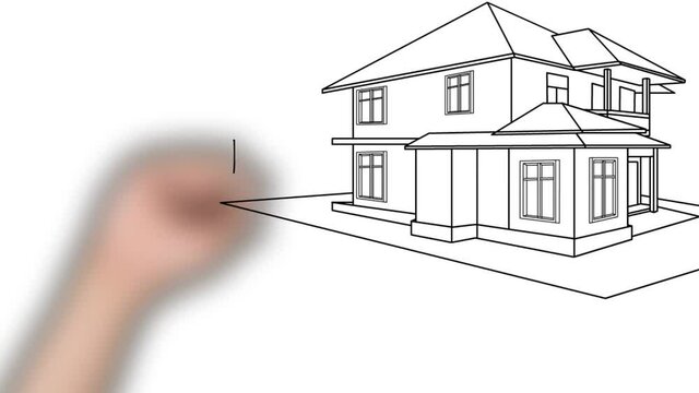 happy family in front of their new house. animated doodle video