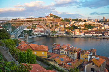 breathtaking views of the river and the bridge. Beautiful city in Portugal.