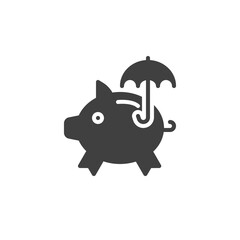 Savings insurance vector icon. filled flat sign for mobile concept and web design. Piggy bank and umbrella glyph icon. Symbol, logo illustration. Vector graphics