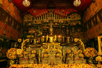 Ayutthaya, Thailand -July, 31, 2018 : Golden Buddha in Wat Phanan Choeng, Buddha statue of Ayutthaya, Thailand