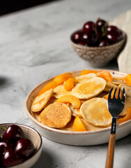 mini pancakes with apricot and cherry