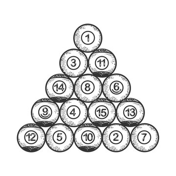 recommend clip art: billiard balls lined up in a triangle sketch engraving vector illustration. T-shirt apparel print design. Scratch board imitation. Black and white hand drawn image.