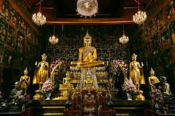 Ayutthaya, Thailand -July, 31, 2018 : Golden Buddha in Wat Phanan Choeng, Buddha statue of Ayutthaya, Thailand