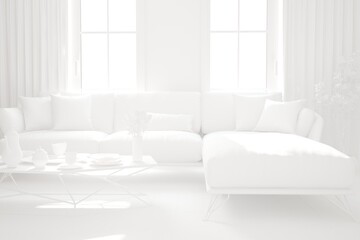 modern white room interior design. 3D illustration