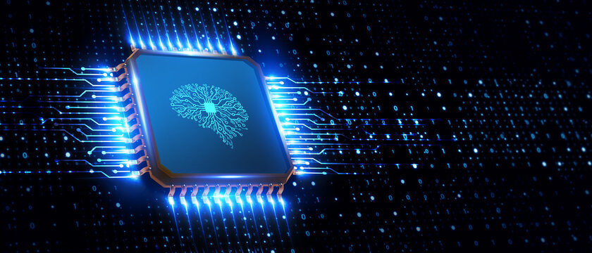 Artificial intelligence (AI), machine learning and modern computer technologies concepts. Business, Technology, Internet and network concept.