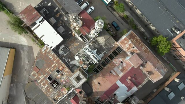 Aerial View From Above Old Rusty Carbonic Industry, Liljeholmen Stockholm Sweden