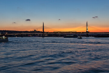 Sunset of Golden Horn near Galata Bridge in Istanbul, Turkey