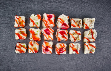 sweet tasty and mouth-watering rolls with kiwi cherry and nuts