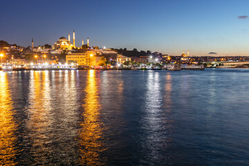 Sunset of Golden Horn near Galata Bridge in Istanbul, Turkey