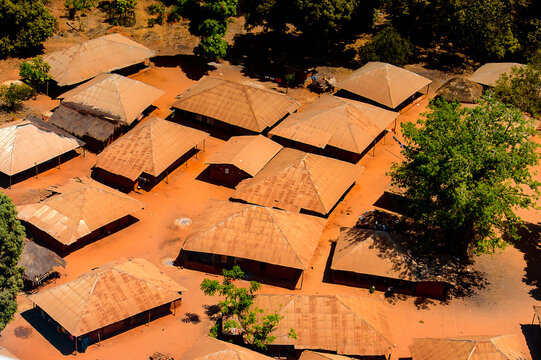 Houses of the Bubaque Island, the Bissagos Archipelago (Bijagos), Guinea Bissau.  UNESCO Biosphere Reserve