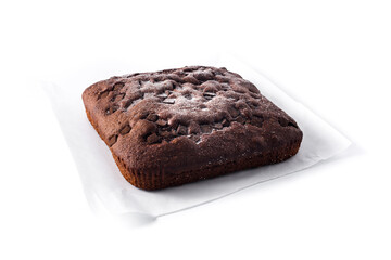 Sweet chocolate sponge cake isolated on white background	