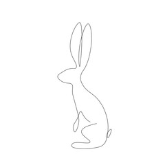 Bunny easter line drawing, vector illustration