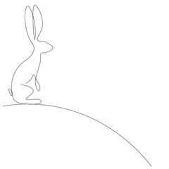 Bunny on white background one line drawing, vector illustration