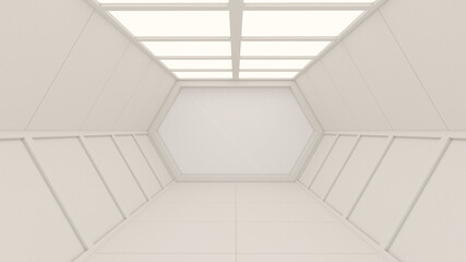 3d rendering of abstract lighting in background, Hexagon shape on a white and grey background, mock up in white screen