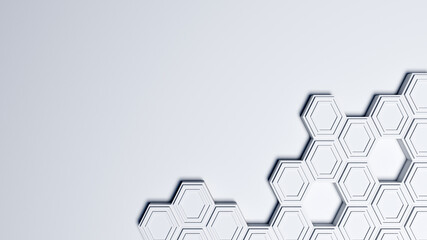 3d rendering of abstract lighting in background, Hexagon shape on a white and grey background, mock...