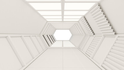 3d rendering of abstract background, Hexagon tunnel and gate, mock up in white screen