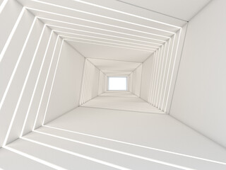 3d rendering of abstract in tunnel ,Line of sight twist in rectangle shape and neon lighting, mock up in white screen